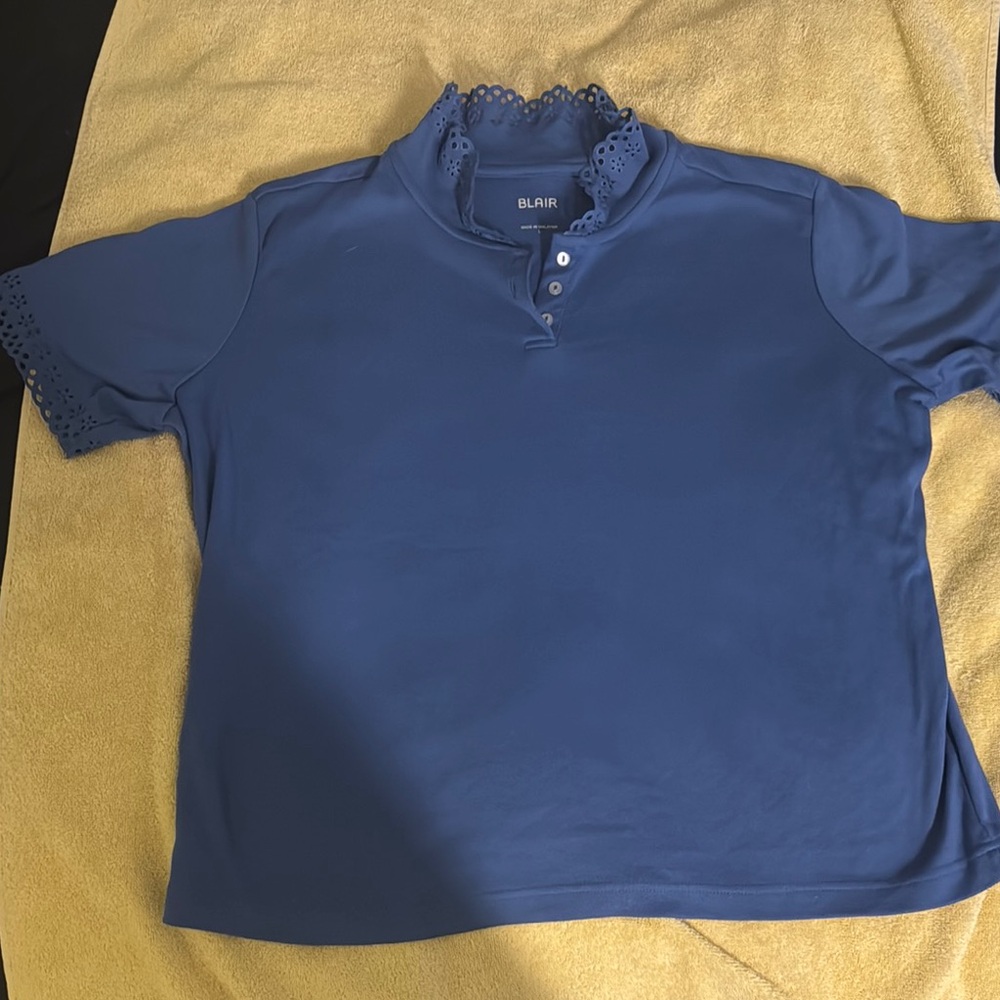 Blair Blue Lace Trim Polo Shirt